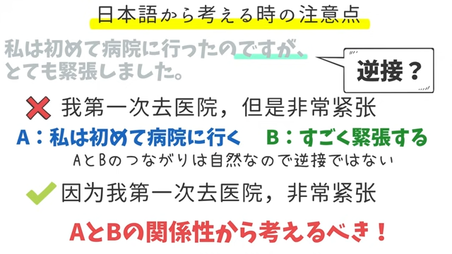 日本語を接続詞のある中国語に翻訳するときの注意点