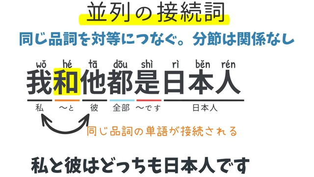 並列の意味を持つ接続詞の文法