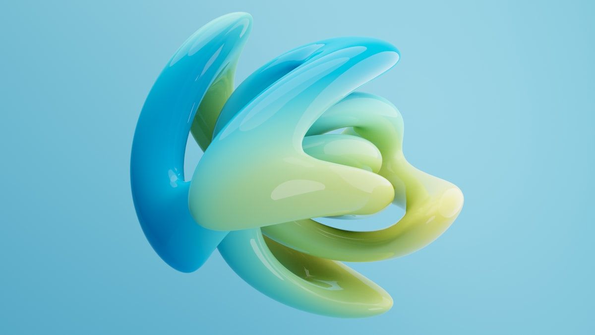予約・問い合わせ導線の設計を表す、青緑のなめらかな曲線の抽象的な3D