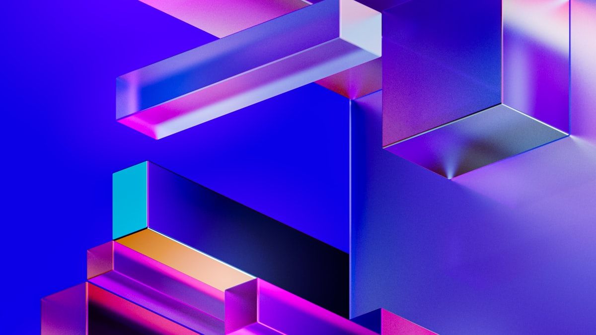 候補を絞り込む3ステップを表す、紫とピンクの光沢のある立方体の抽象的な3D