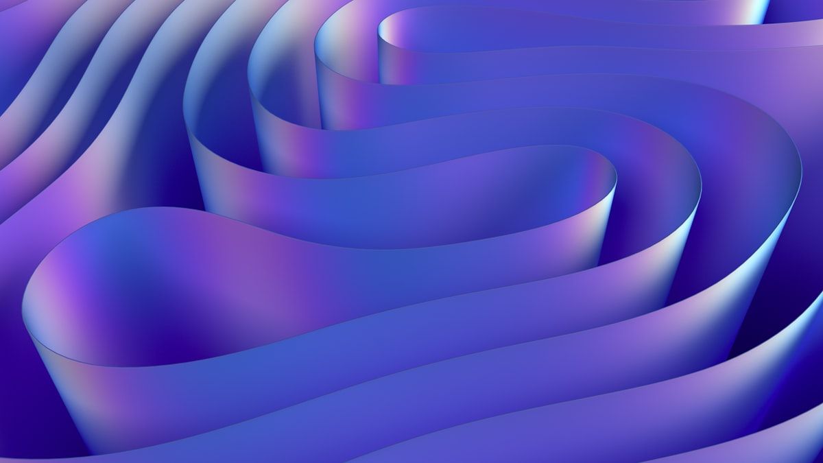 発注前の準備を表す、青と紫の波打つリボンの抽象的な3D