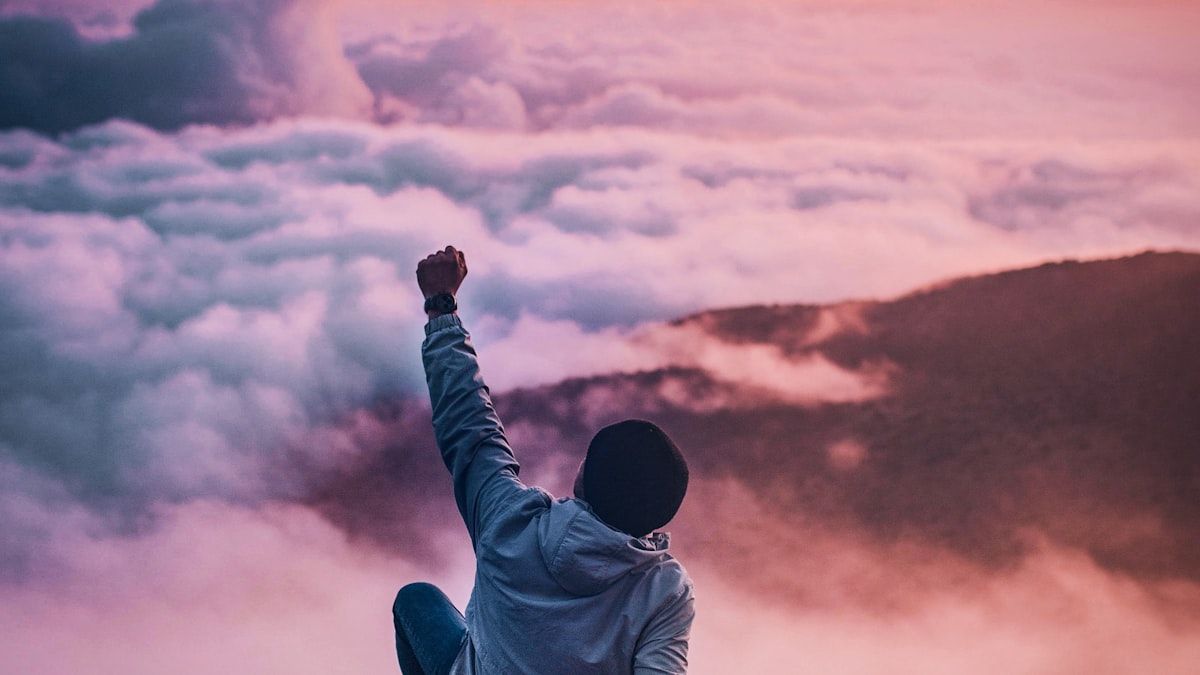 目的を達成することを象徴する山頂の人