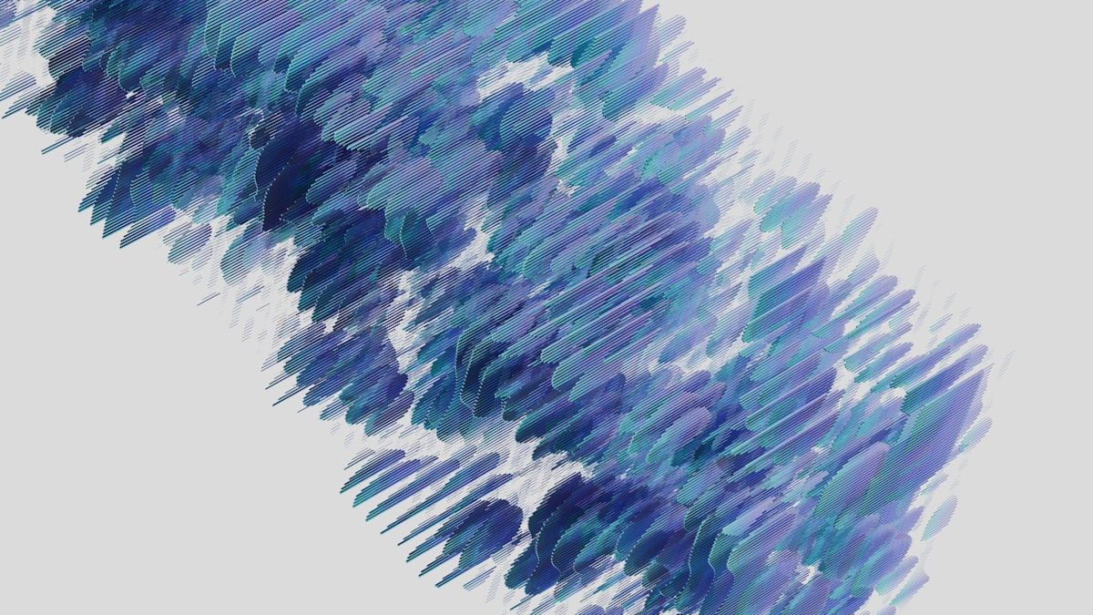 個々の記事が集まり一つの面になるトピック権威性をイメージした青の粒子アート