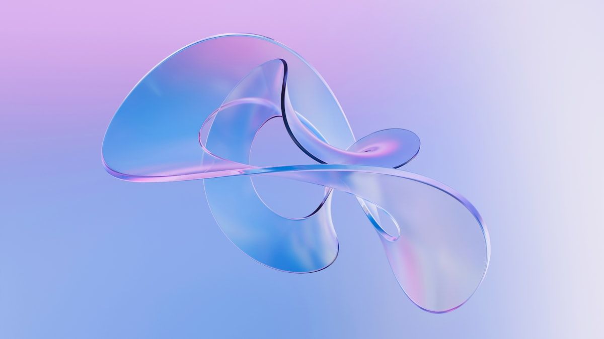 反響を生む4つの設計を表す、青紫のガラスリボンの抽象的な3D