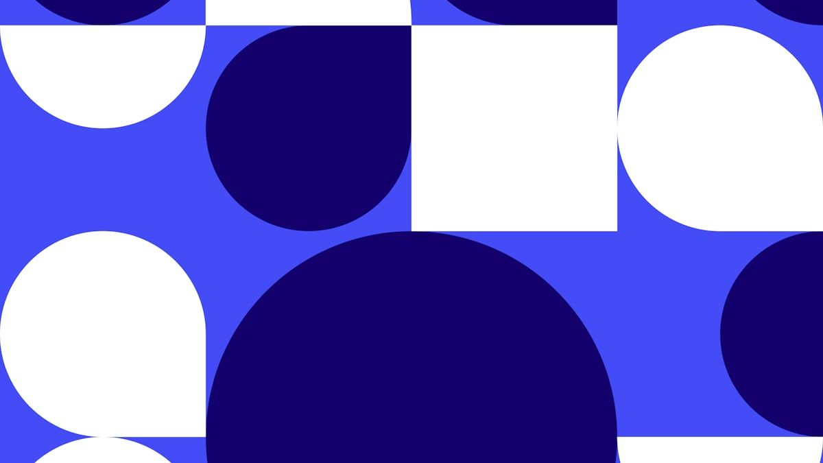 テーマの面をタイルのように埋めていく様子を表す青の幾何学パターン